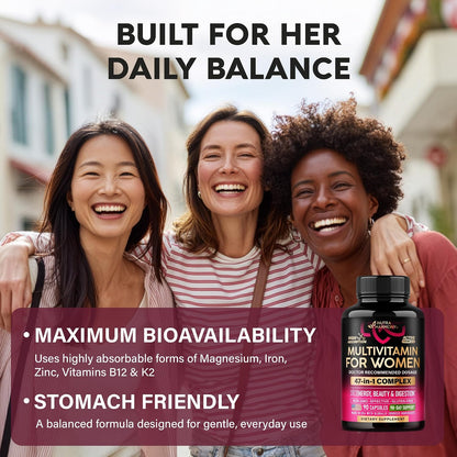 NUTRAHARMONY Women's Multivitamin 47-in-1 with B Complex, Wholefoods and Beauty Complex – 90 Capsules