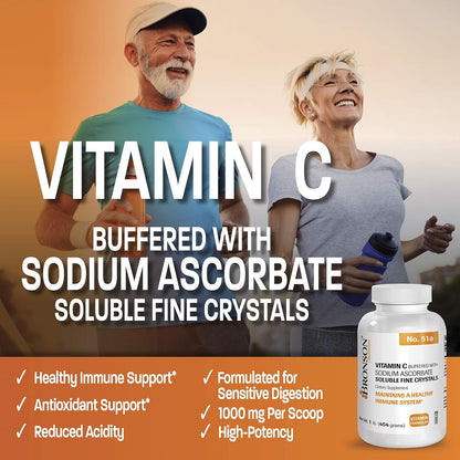 Bronson Buffered Vitamin C Powder – Ascorbic Acid with Sodium Ascorbate, 453 g