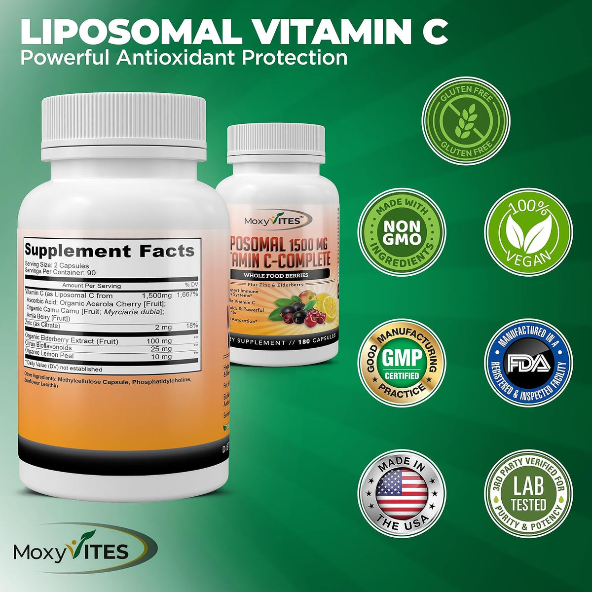 Liposomal Vitamin C with Zinc Capsules - Immune Support, 1500mg per Serving, 180 Veggie Caps (3-Month Supply) - görsel 6