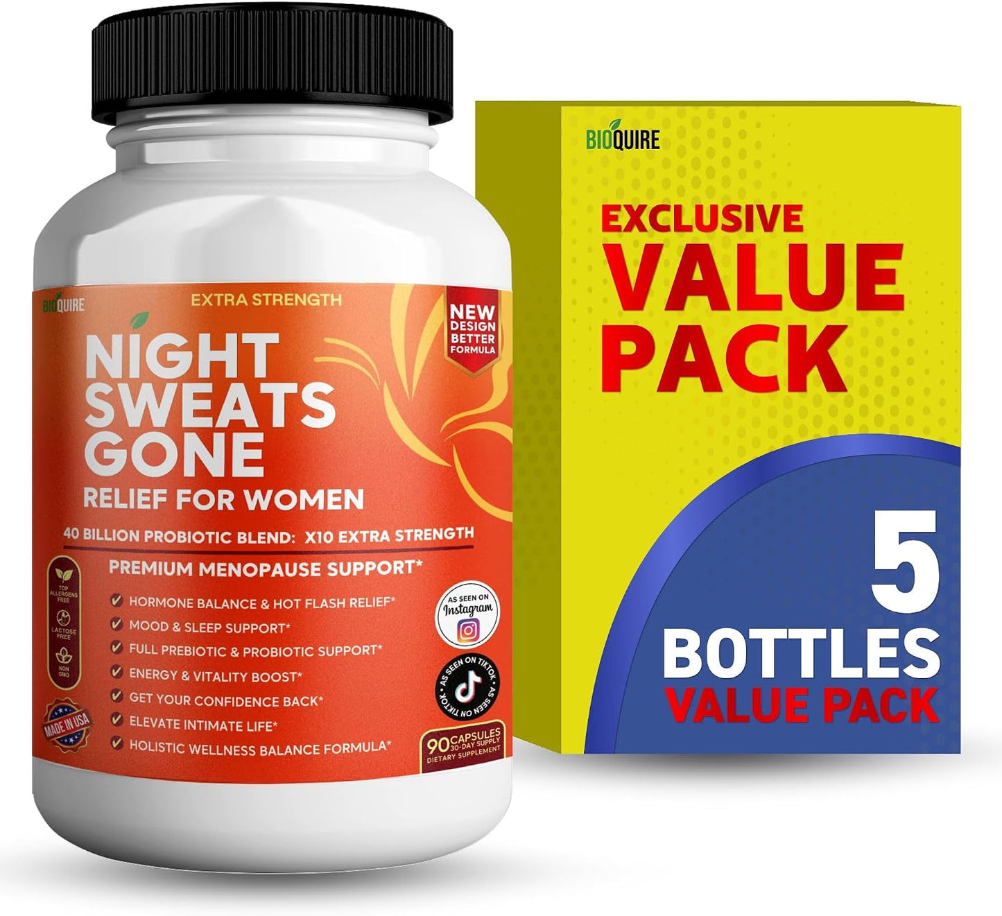 Night Sweats Gone - Menopause Support with 40 Billion Probiotics, 90 Capsules - görsel 1