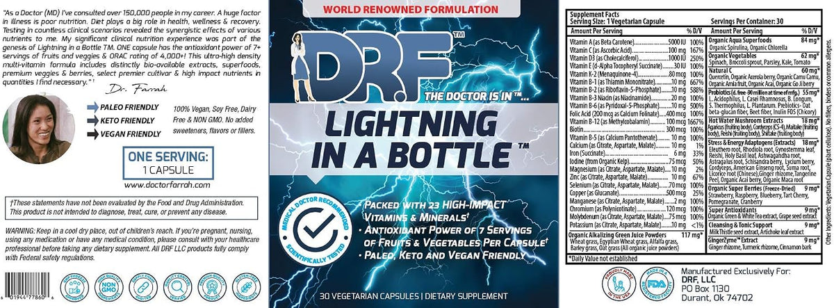 Lightning in a Bottle by Dr. Farrah – 23 High Impact Vitamins & Minerals with Antioxidant Power - görsel 1