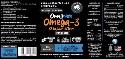 100% Pure Fish Oil for Dogs & Cats (1,545 mg Omega-3 per 5 ml serving) 454 ml. Loaded with EPA & DHA for Joints, Skin & Coat, Itching, Heart & Immune Health. Stronger Than Salmon Oil. Unflavoured Omegease.