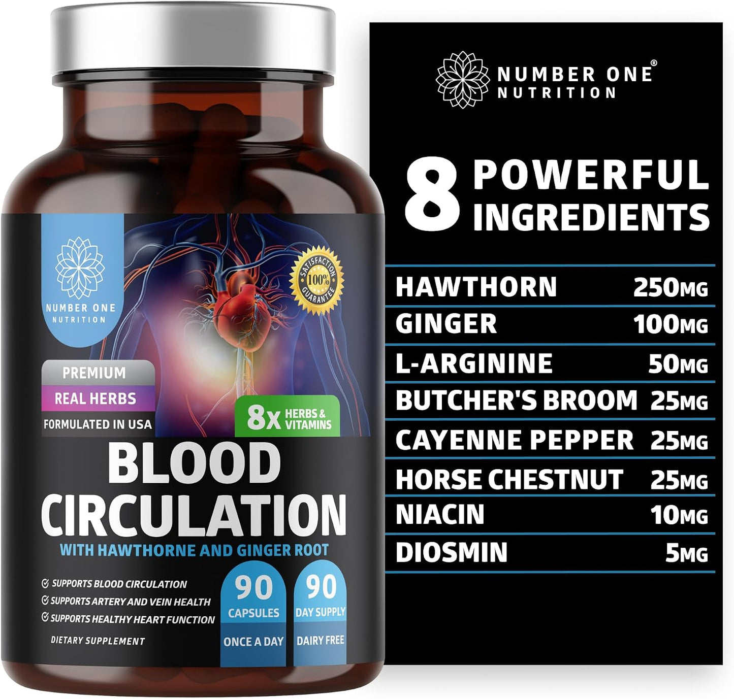 Number One Nutrition Premium Blood Circulation Supplement – 8 Herbs & Vitamins - görsel 1