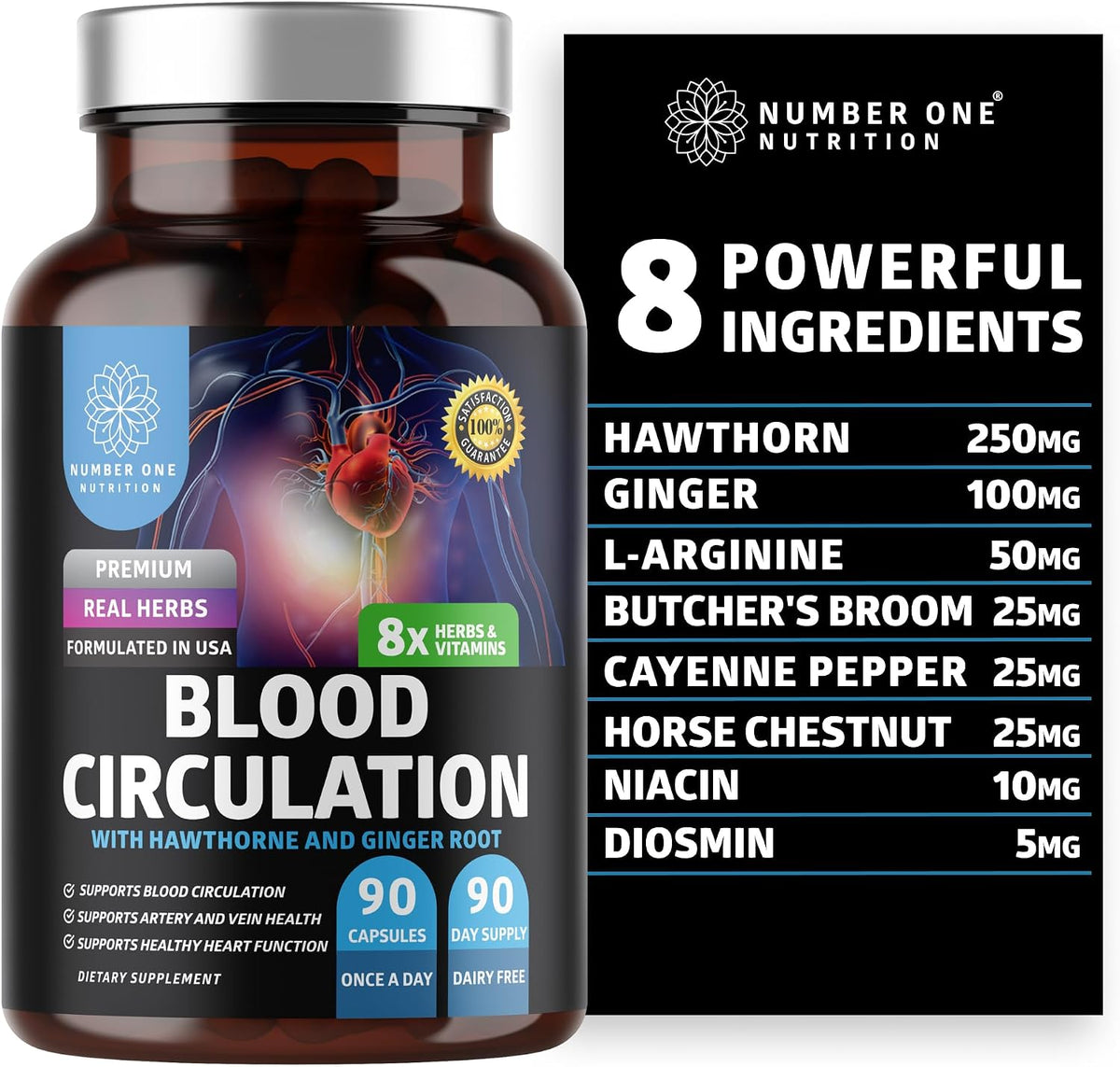 Number One Nutrition Premium Blood Circulation Supplement – 8 Herbs & Vitamins - görsel 1