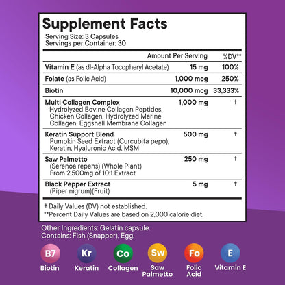 NEW AGE Biotin Collagen Keratin Hyaluronic Acid – Hair & Nail Vitamins for Men and Women, Skin Support with Vitamin E, Folic Acid, Pumpkin Seed, MSM – 180 Count