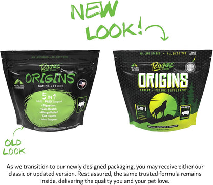 Origins 5-in-1 Dog Supplement - Powdered Food Topper with Natural Heirloom Pork Protein - Supports Healthy Digestion, Skin, and Coat (2.27 kg)