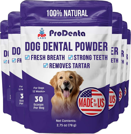Pup Labs ProDenta, Tartar Remover for Dogs and Dog Bad Breath Eliminator, Natural Powder for Plaque and Gum Support, Made in the USA, 6-Pack (180 Scoops)