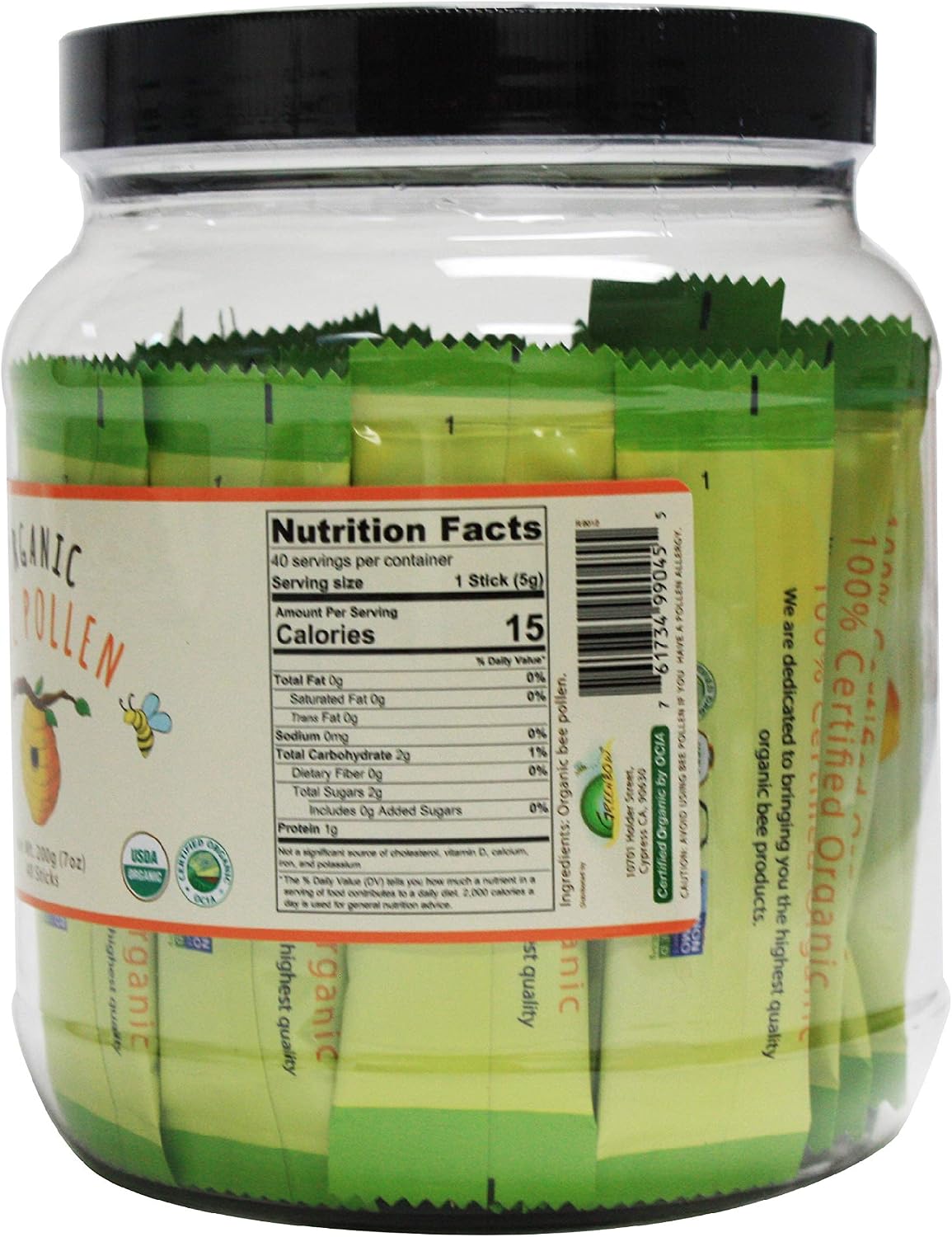 Greenbow Organic Bee Pollen - 100% Certified Organic, Non-GMO, Halal, Kosher, GMP, Pure & Natural Bee Pollen - Superfood Packed with Proteins, Vitamins & Minerals - Gluten-free (5g x 40 Sticks) - görsel 2