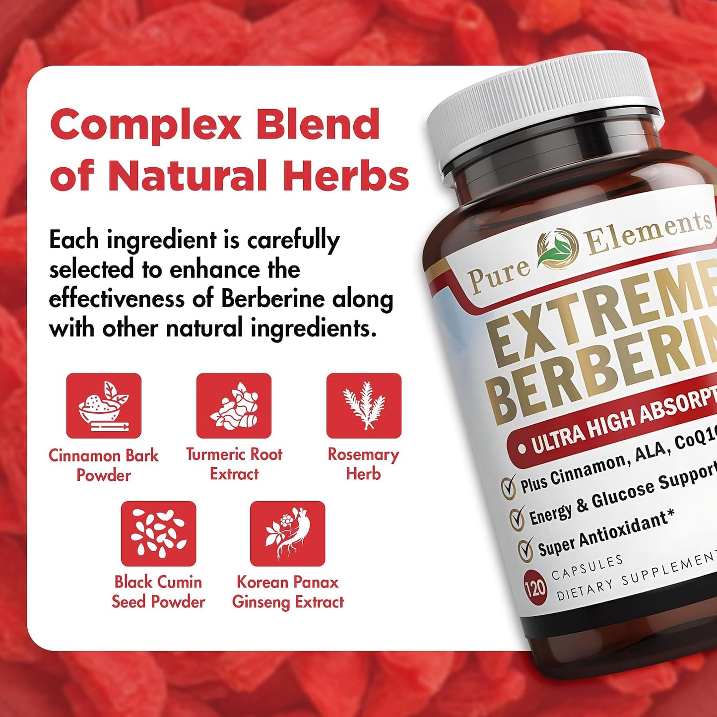 Berberine 500mg Complex – Blood Sugar Support with ALA, CoQ10, Turmeric, Cinnamon & Herbs (60 Capsules) - görsel 3