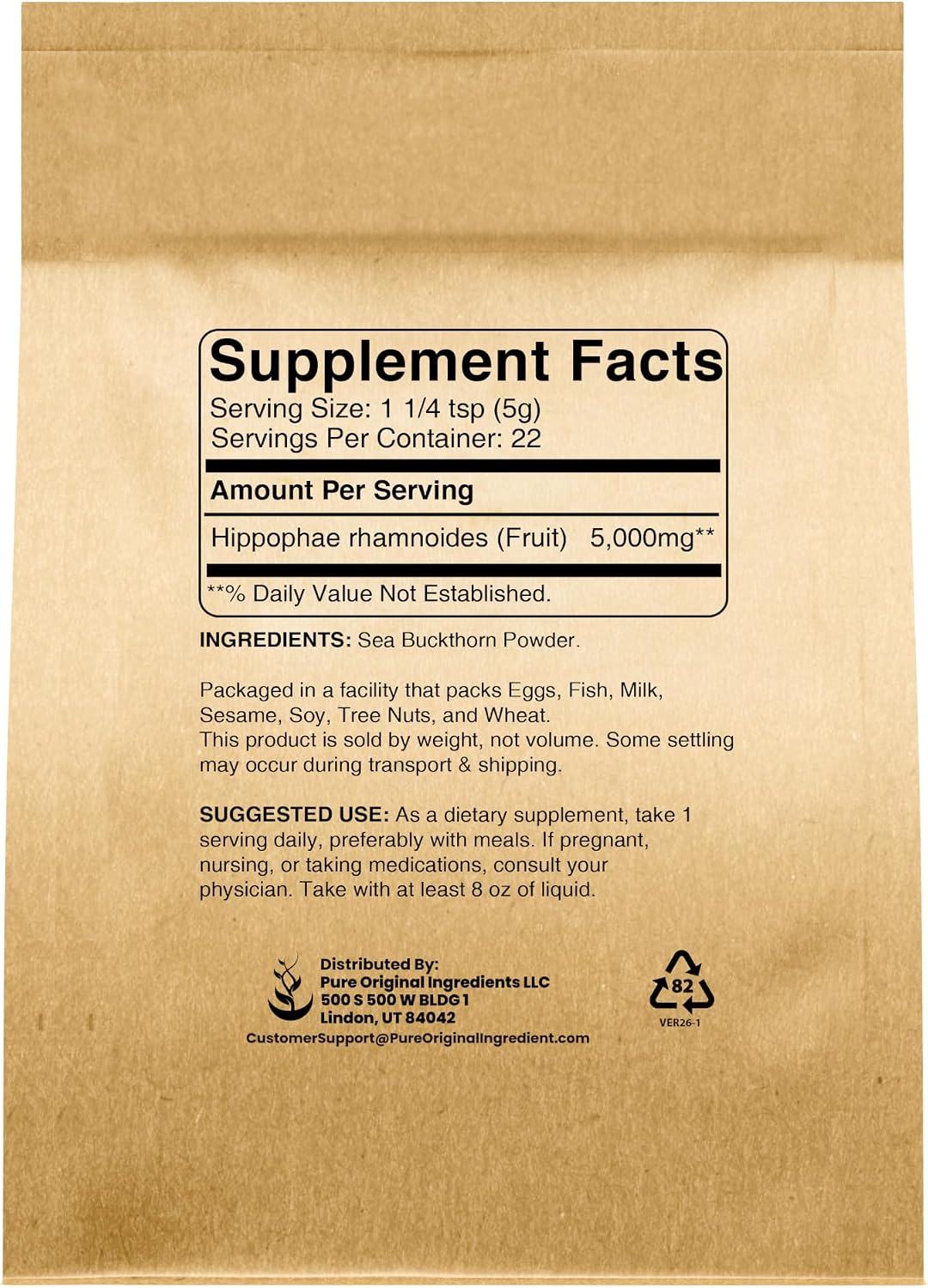Pure Original Ingredients Sea Buckthorn Powder (113 g) – Traditional Supplement, Tart Berry Flavour, Non-GMO - görsel 2