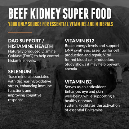 Grass-Fed Beef Kidney Supplement - 200 Capsules (3000mg per Serving) - New Zealand Sourced