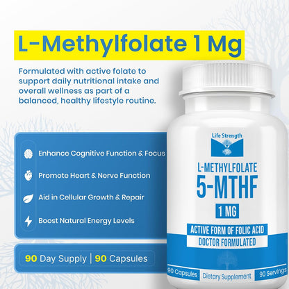 L-Methylfolate 1mg | 180 Capsules | Active Folate Supplement by LifeStrength