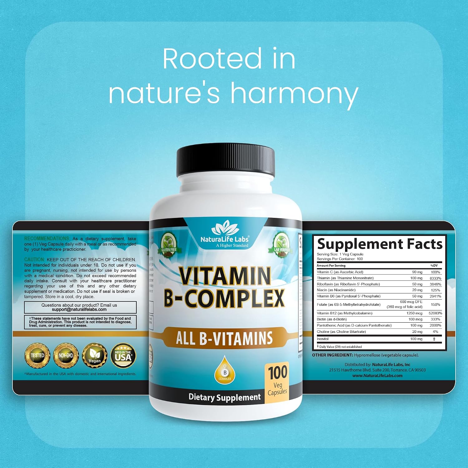 NaturaLife Labs Vitamin B Complex – Active B Vitamins (B2, B6, B9, B12) plus Vitamin C – 100 Capsules - görsel 8