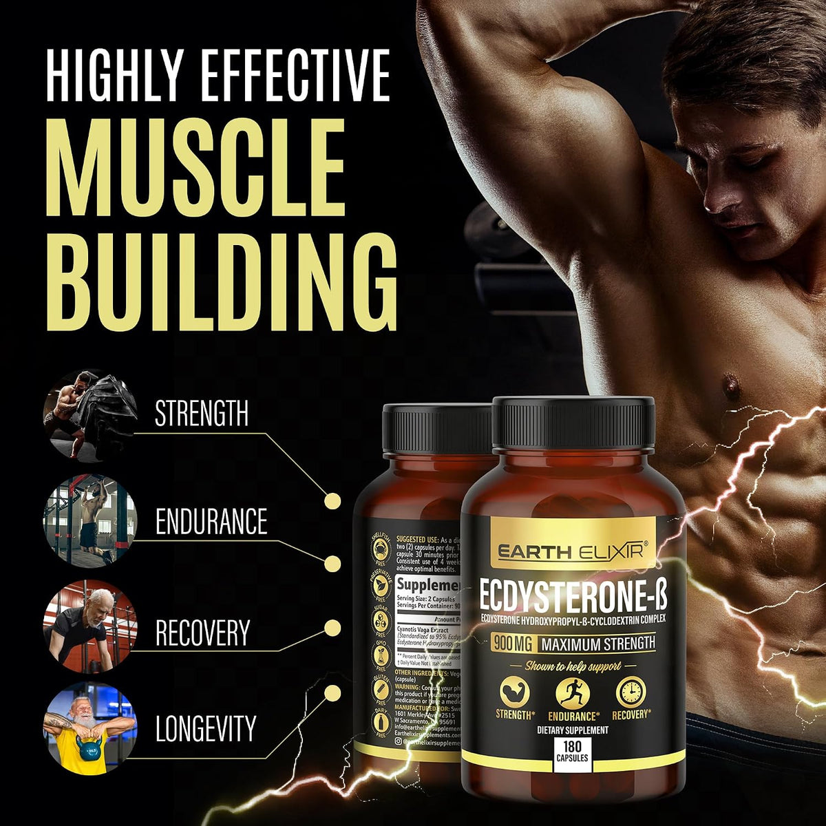 Earth Elixir Ecdysterone 900mg – 180 Capsules – Muscle Building Supplement with 95% Beta Ecdysterone - görsel 4