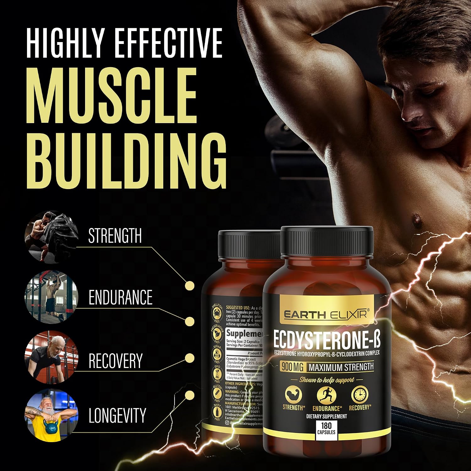 Earth Elixir Ecdysterone 900mg – 180 Capsules – Muscle Building Supplement with 95% Beta Ecdysterone - görsel 4