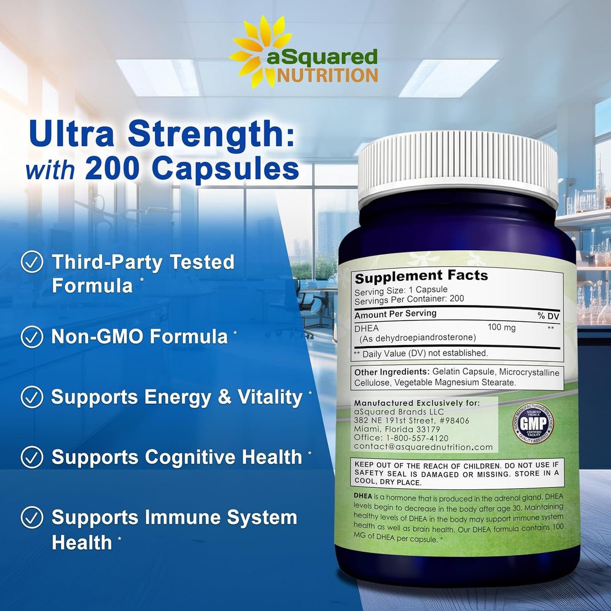 DHEA 100mg Supplement – 200 Capsules – High Potency Dehydroepiandrosterone for Men and Women - görsel 5