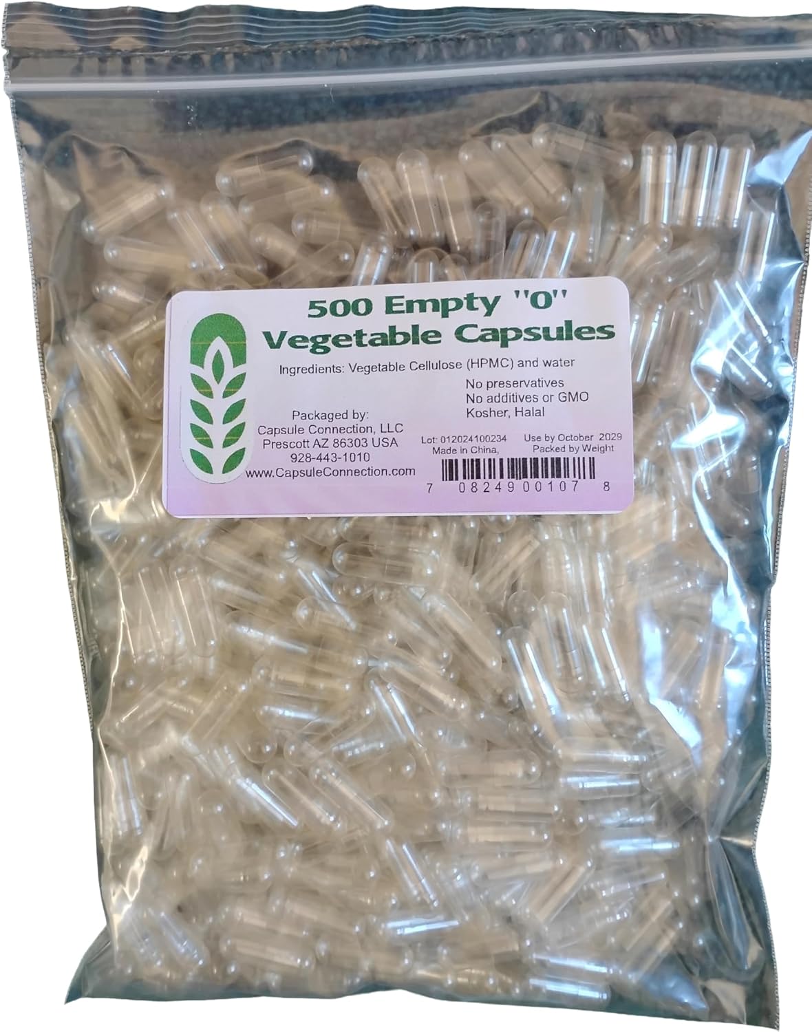 Capsule Connection 500 Bulk Empty Vegetable Capsules, Size 0, Vegan and Vegetarian, Resealable Bag - görsel 1