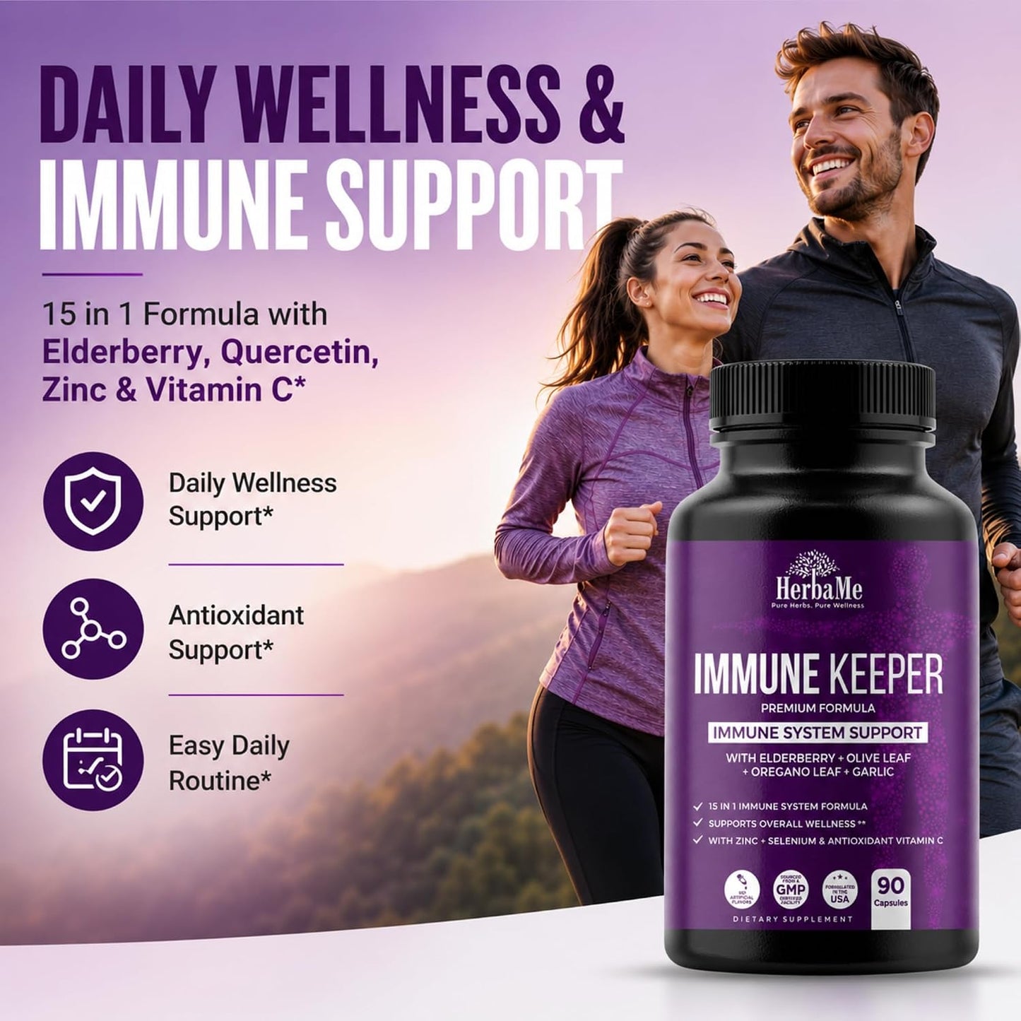 HerbaMe Immune Support Supplement – 15-in-1 Daily Wellness Formula, 90 Capsules - görsel 2