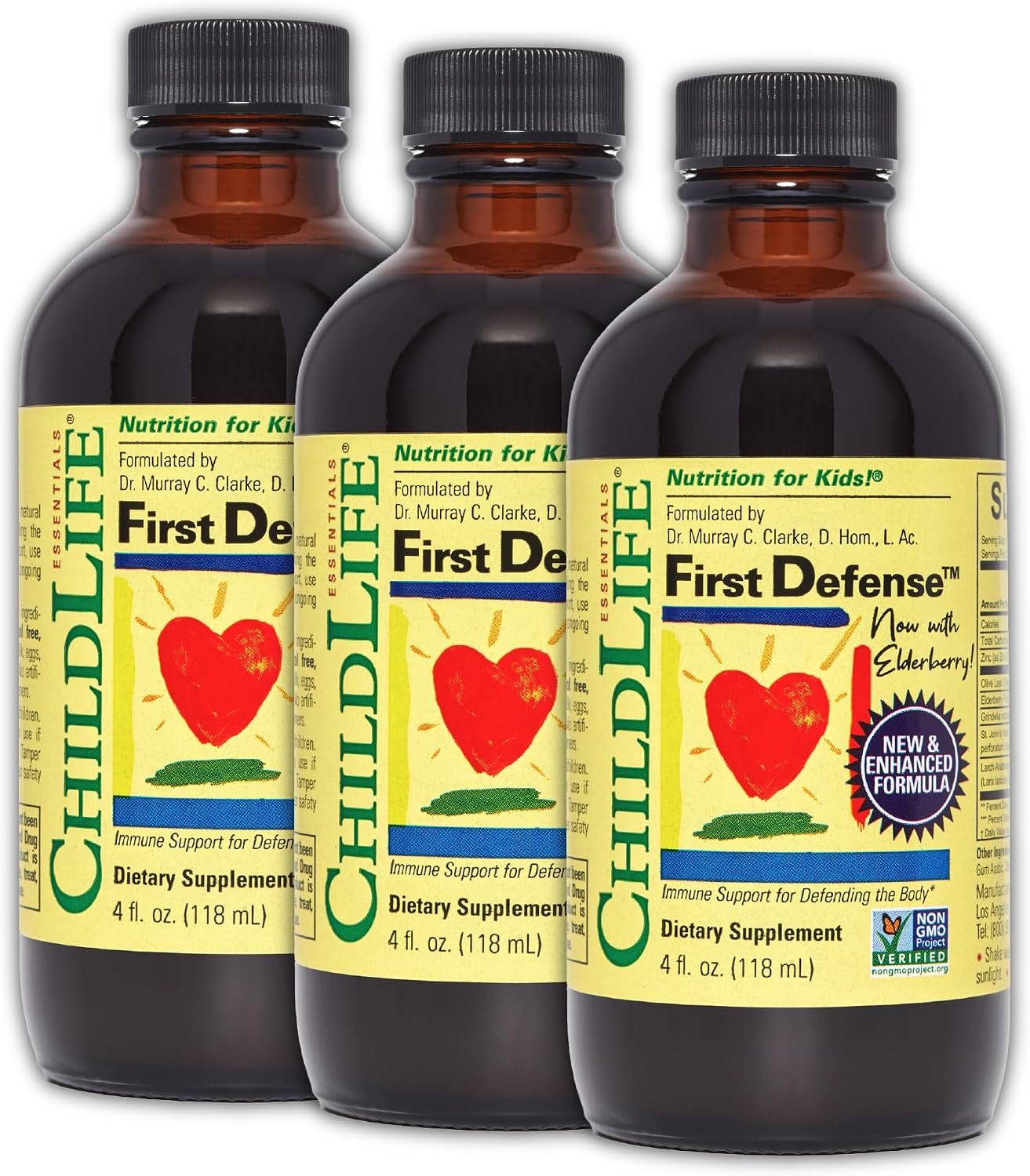 CHILDLIFE ESSENTIALS First Defence – Liquid Immune Support for Children, Elderberry & Zinc, Non-GM, Gluten-free, 4 fl oz (118 ml) (Pack of 3) - görsel 1