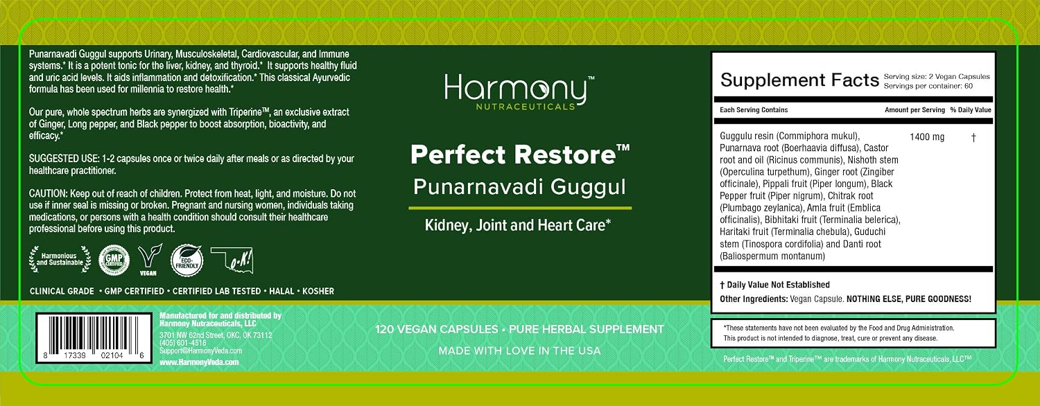 Punarnavadi Guggul Perfect Restore - Clinical-Grade Ayurvedic Supplement - 120 Vegan Capsules - görsel 2