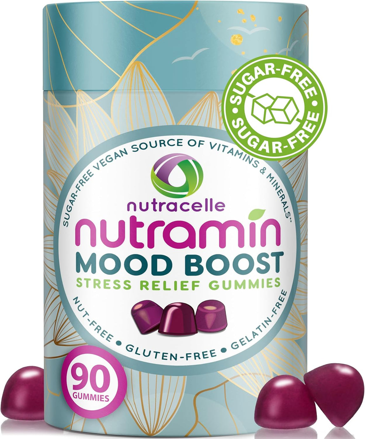 NUTRAMIN Mood Boost Multivitamin Gummy - Anti-Stress Magnesium Ashwagandha + B Complex - Sugar-Free, Vegan, Gluten-Free (90 Count) - görsel 1