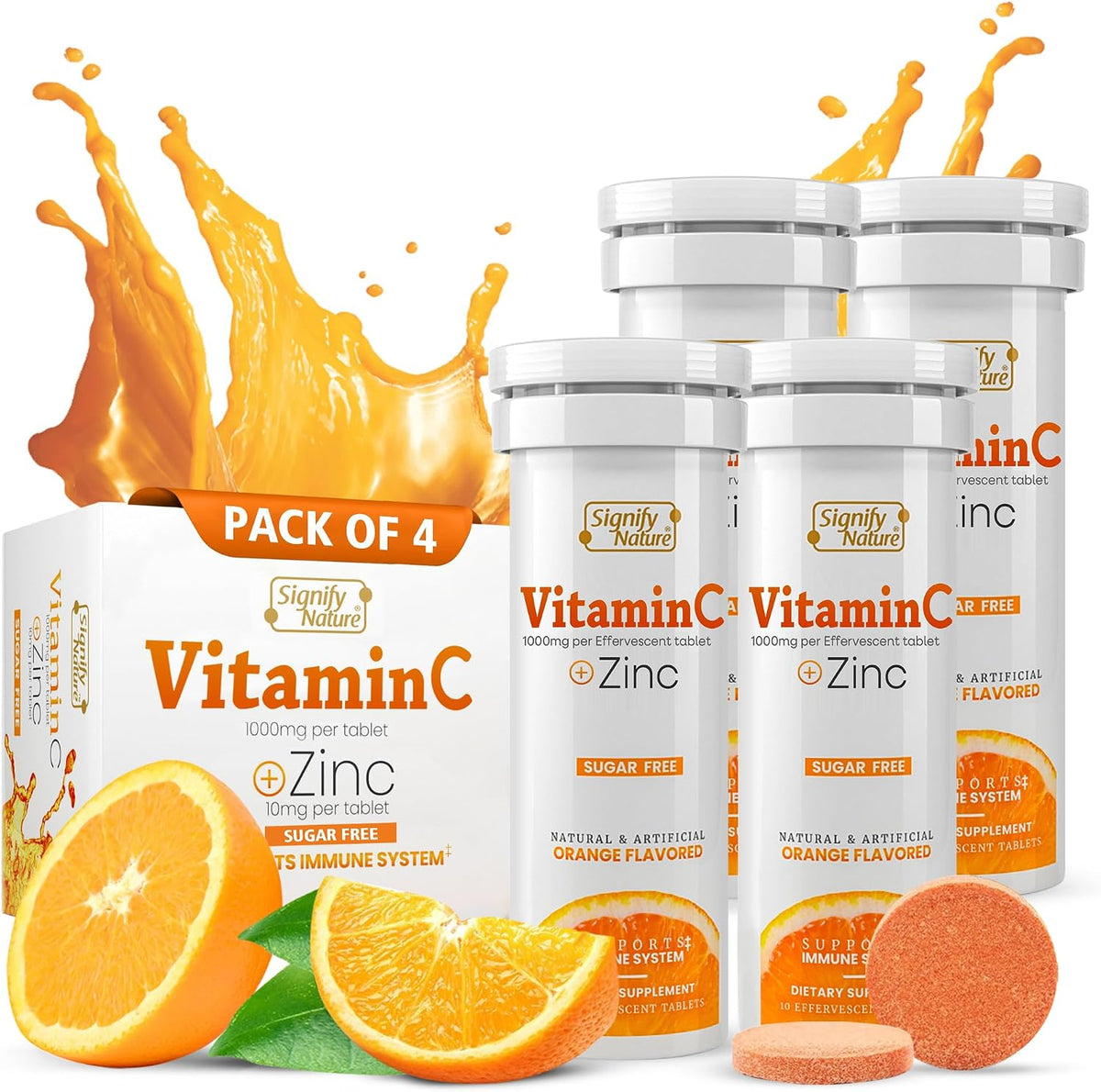 SIGNIFY NATURE Vitamin C 1000mg Effervescent Tablets with Zinc – Sugar-Free & Vegan – 40 Tablets - görsel 1