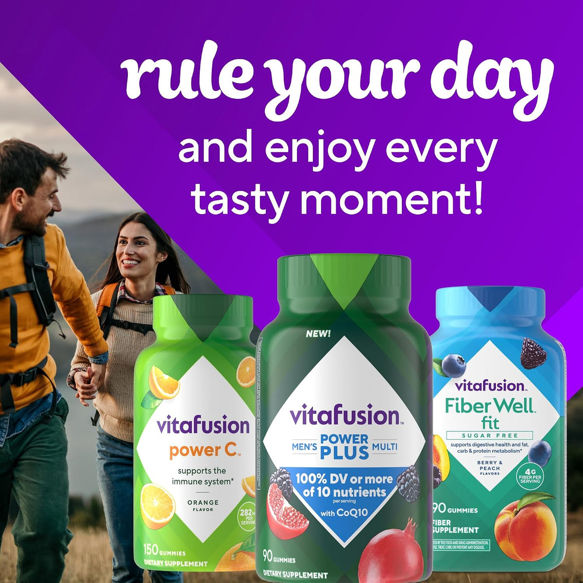 Vitafusion Power+ Men's Multivitamin with CoQ10, Blueberry Pomegranate, 90 Gummies - görsel 8