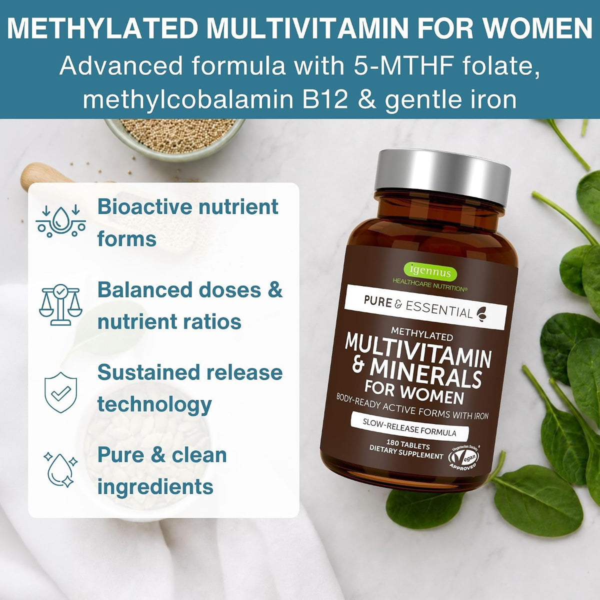 Igennus High Potency Methylated Multivitamin for Women with Gentle Iron - görsel 2