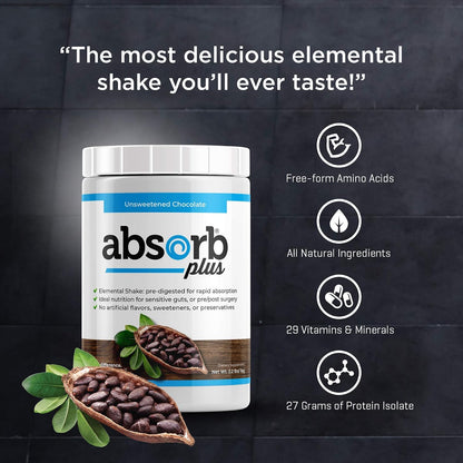 Absorb Plus Isolate Protein - Nutritional Supplement for Gentle Digestion, Extra Nutritional Support, Non-GMO, Gluten-Free, Lactose-Free, Casein-Free (100 g, Unsweetened Chocolate)