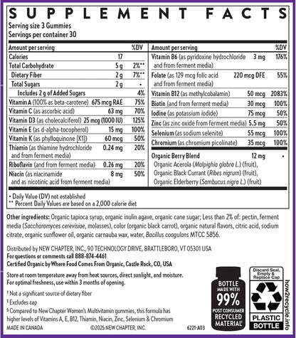 New Chapter Women’s 50+ Multivitamin Gummies, 52% Less Sugar – Berry Citrus, 90 Count
