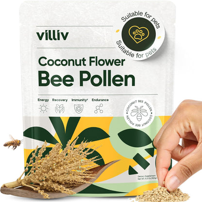 Villiv Coconut Flower Bee Pollen Granules - Superfood Antioxidant, Amino Acid, Protein Supplement for Women, Men, Dogs, Bearded Dragons - Natural Multivitamin - Non-GM, Paleo & Keto-Friendly - 147 g