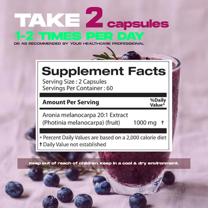 Aronia Berry 20:1 Extract (120 x 500mg Capsules) – Antioxidant, Flavonoids & Polyphenols Supplement – High ORAC – Native American Berry – Improved Wellbeing