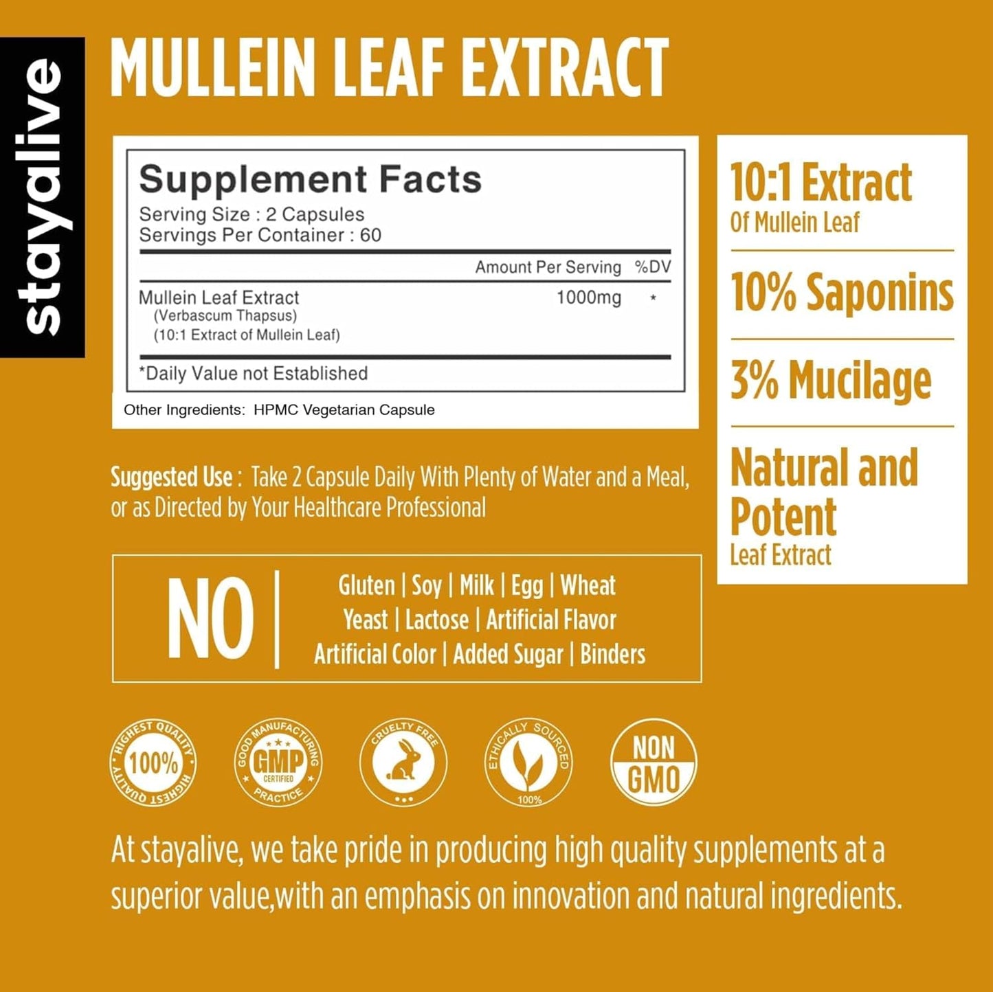 Mullein Leaf Extract 1000mg, 10:1 High Strength - 120 Vegan Capsules - görsel 2