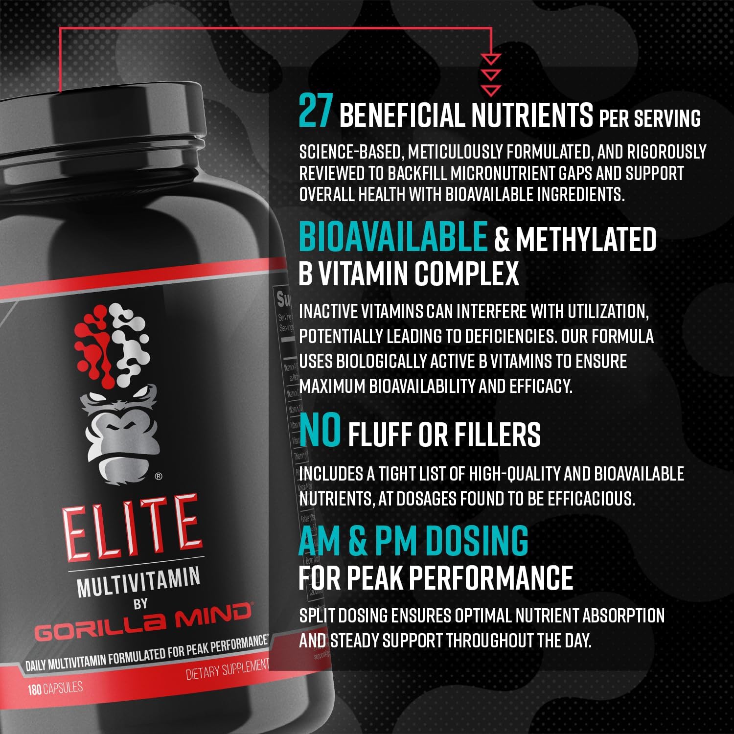 Gorilla Mind Elite Multivitamin (180 Capsules) – Daily Multivitamin for Peak Performance - görsel 3