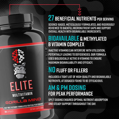 Gorilla Mind Elite Multivitamin (180 Capsules) – Daily Multivitamin for Peak Performance