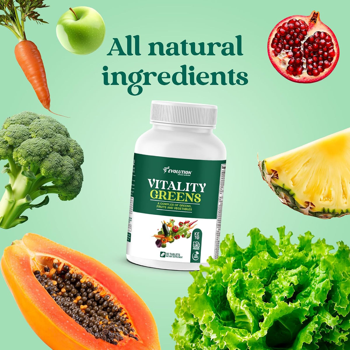 Evolution Advance Nutrition Vitality Green – Fruit and Vegetable Supplement, 90 Tablets – Vegan - görsel 2