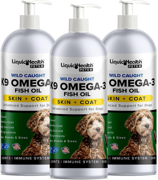 Liquid Health Pets K9 Omega-3 Fish Oil for Dogs – USA-made Omega-3 Supplement (3 Pack)