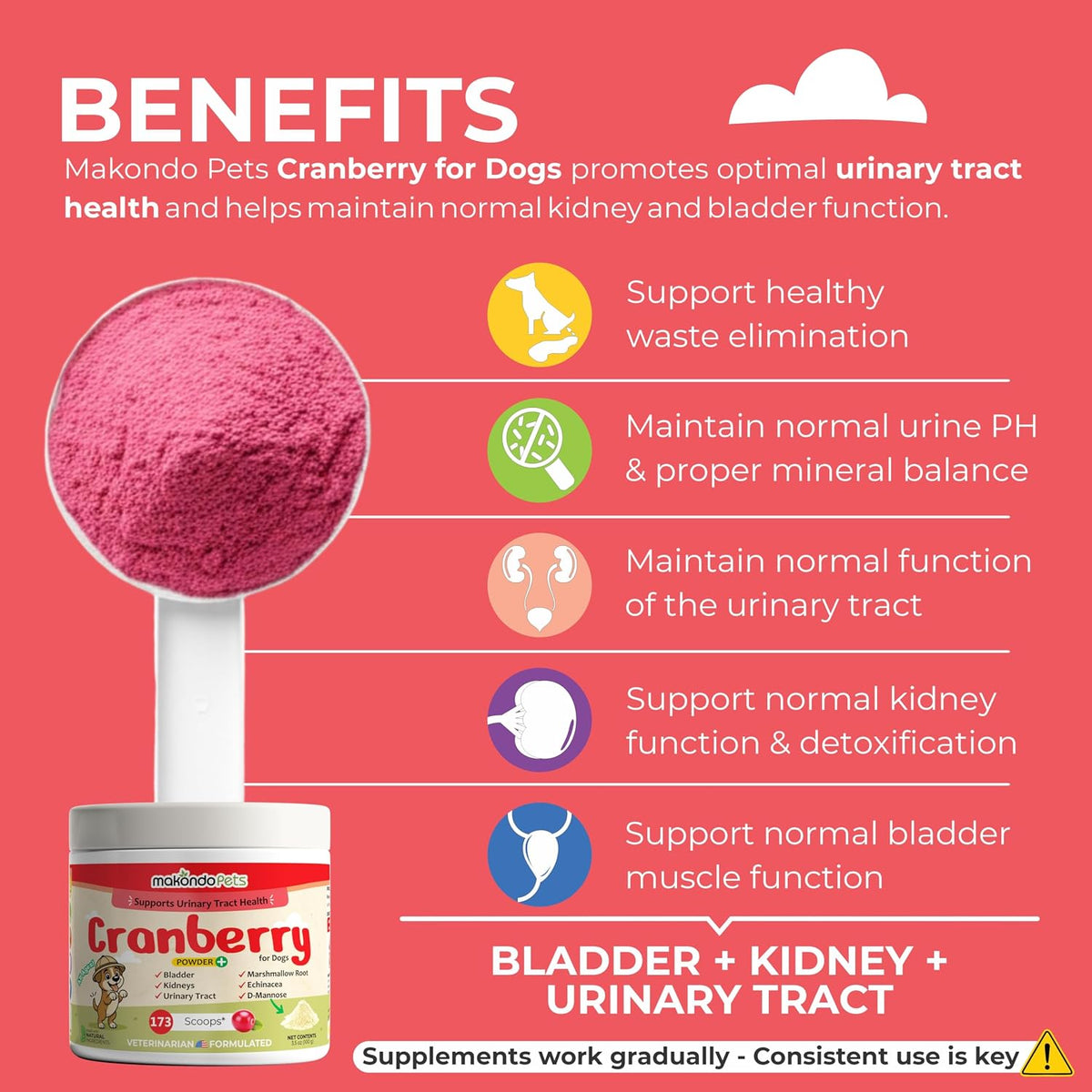 Cranberry Supplement for Dogs – Cranberry Powder with D-Mannose, Marshmallow Root & Vitamin C – 173 Scoops - görsel 3