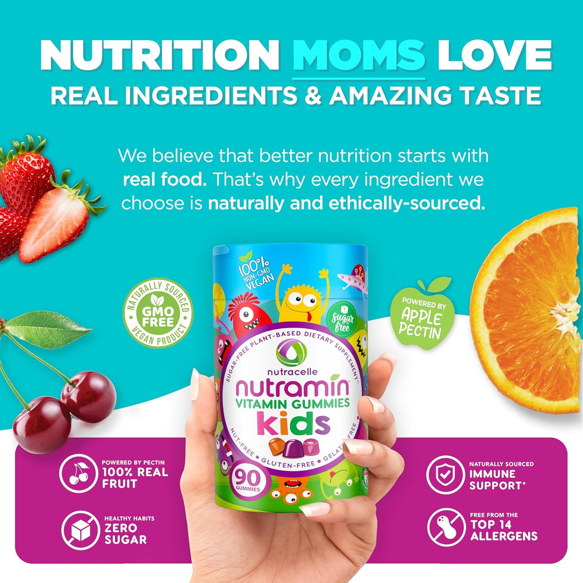 Nutracelle NUTRAMIN Sugar-Free, Allergen-Free Vegan Gummy Multivitamins for Children (90 Gummies) - görsel 4