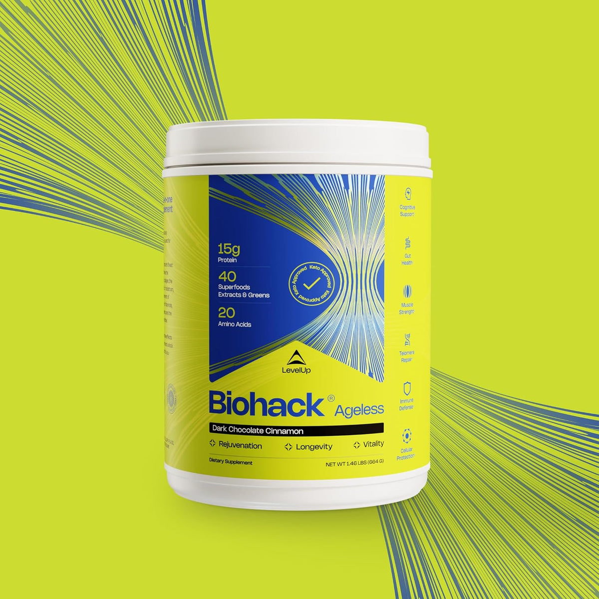 LevelUp Biohack Ageless: Colostrum Collagen Superfoods Antioxidants Spermidine Amino Acids Creatine for Women and Men, Total Body Rejuvenation (Dark Chocolate Cinnamon) - görsel 6