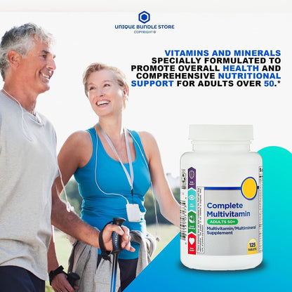 Equate Complete Multivitamin for Adults 50+ with 7-Day Pill Organiser (125 Tablets)