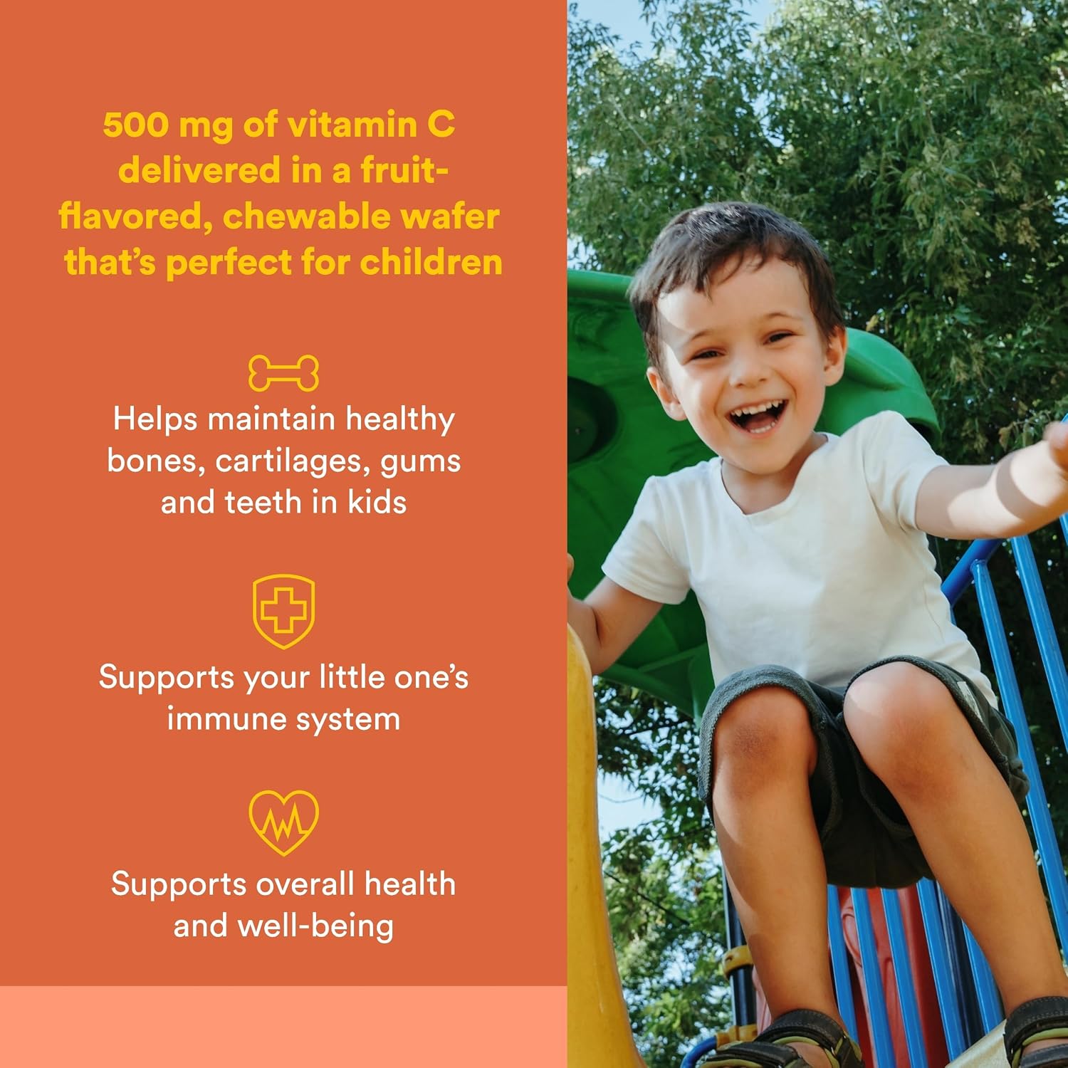 Natural Factors Kids Chewable Vitamin C 500 mg – Tangy Orange – 180 Chewable Wafers - görsel 2