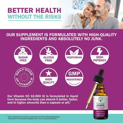 NatureGenX Vitamin D3 Liquid Drops – Immune System Support & Bone Health for Adults – Vegan, Non-GMO, Gluten-Free – 30ml (1-Month Supply)