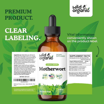 Wild & Organic Motherwort Tincture - Good Mood, Calmness and Overall Support - Vegan, Sugar & Alcohol-Free Extract Drops - 118 ml