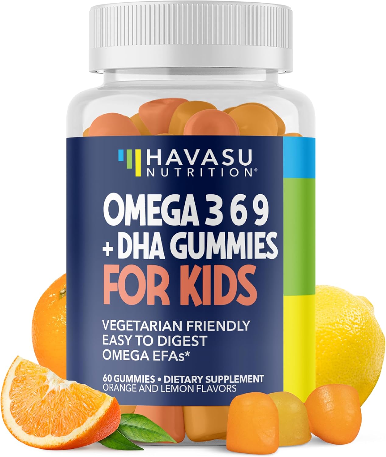 Havasu Nutrition Omega Gummies for Kids - Plant-Based Omega-3-6-9 + DHA, Lemon & Orange, 60 gummies - görsel 1
