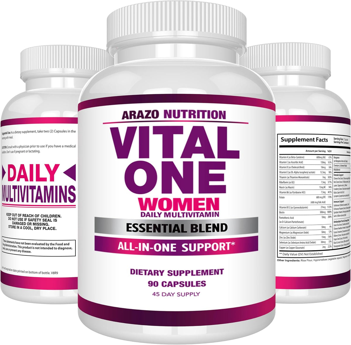 Arazo Nutrition Vital One Multivitamin for Women - Daily Wholefood Supplement - 90 Vegan Capsules - görsel 7