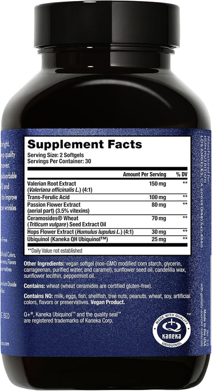 HUM Mighty Night Night-time Sleep Supplement for Skin care, CoQ10, Valerian Root & Ferulic Acid, 60 Vegan Softgels