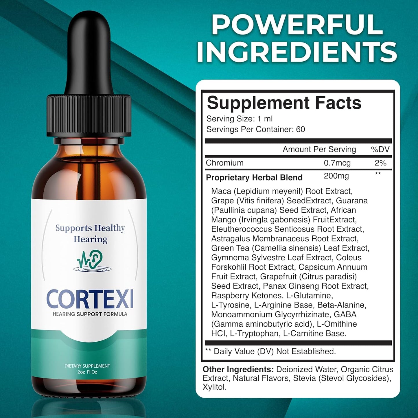 Cortexi Tinnitus Treatment Hearing Support with Chromium, Grape Seed, Astragalus, Maca Root – Hearing Support Drops Supplement (60 ml) - görsel 2
