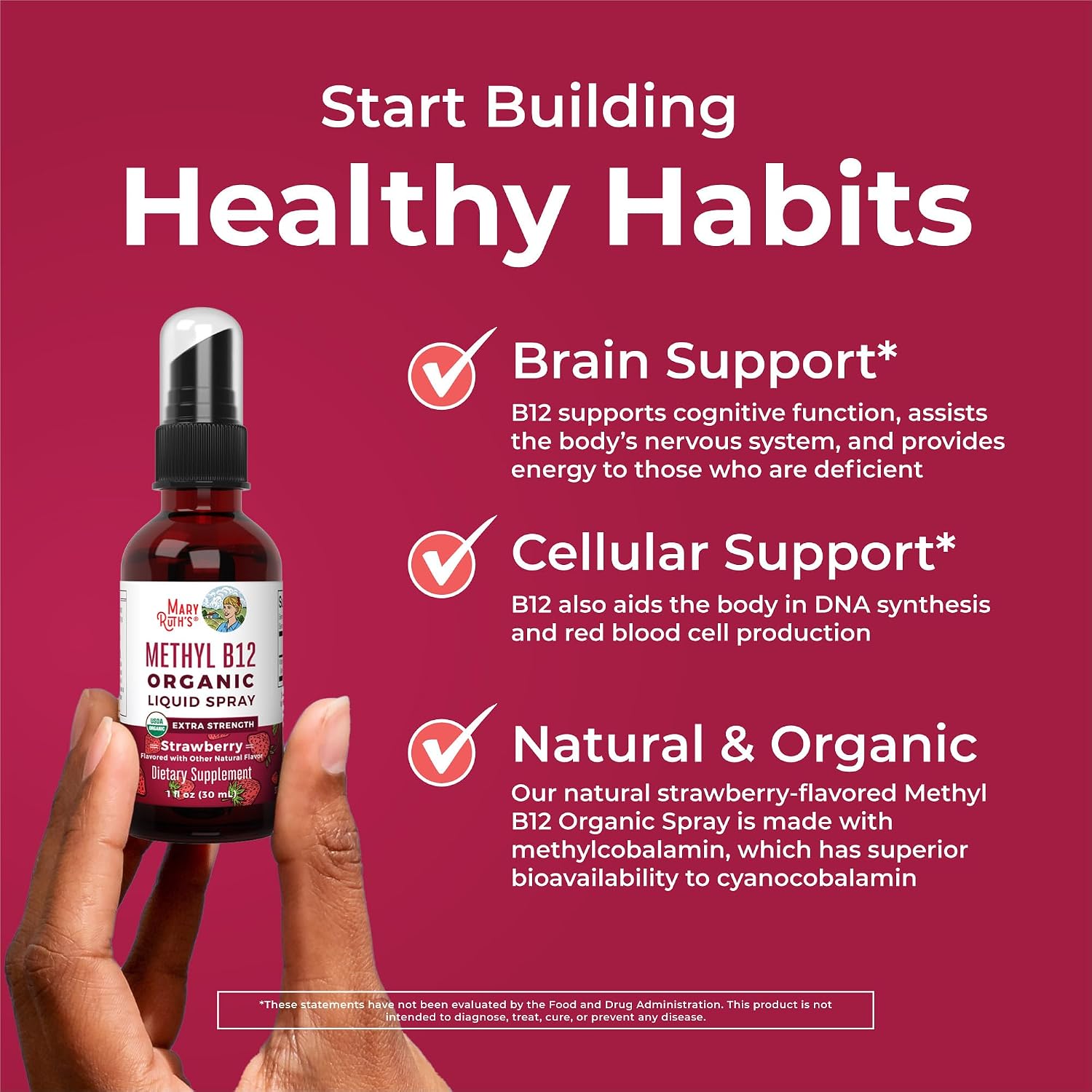 MaryRuth's Vitamin B12 Liquid Spray – USDA Organic, Methylcobalamin, 720 mcg - görsel 5