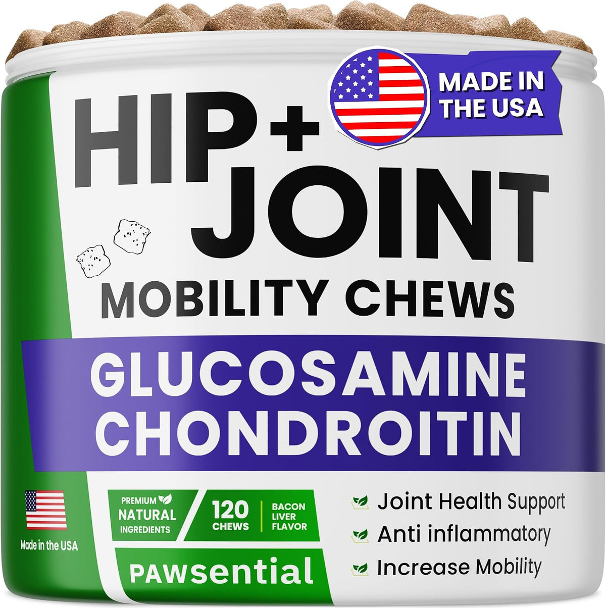 Dog Vitamins + Glucosamine - Chewable Multivitamins + Probiotics, Omega - Hip & Joint Support, Skin & Coat, Gut Health - Adult & Senior - Large & Small Breed - 120 Chews - görsel 9